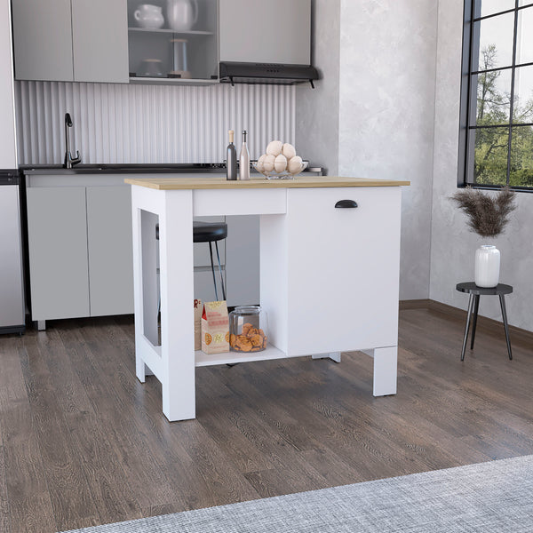 Atenea 41" White Kitchen Island with Cabinet & Shelf