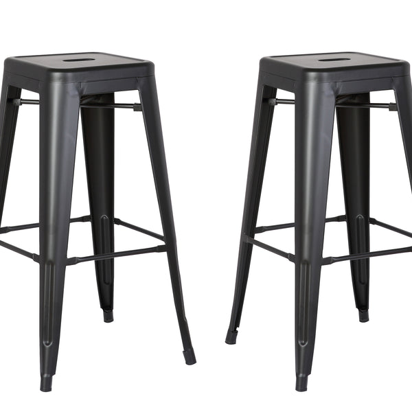 Backless Bar Stools Set of 2 with 4-Leg Design, 30" Seat Height Distressed Black