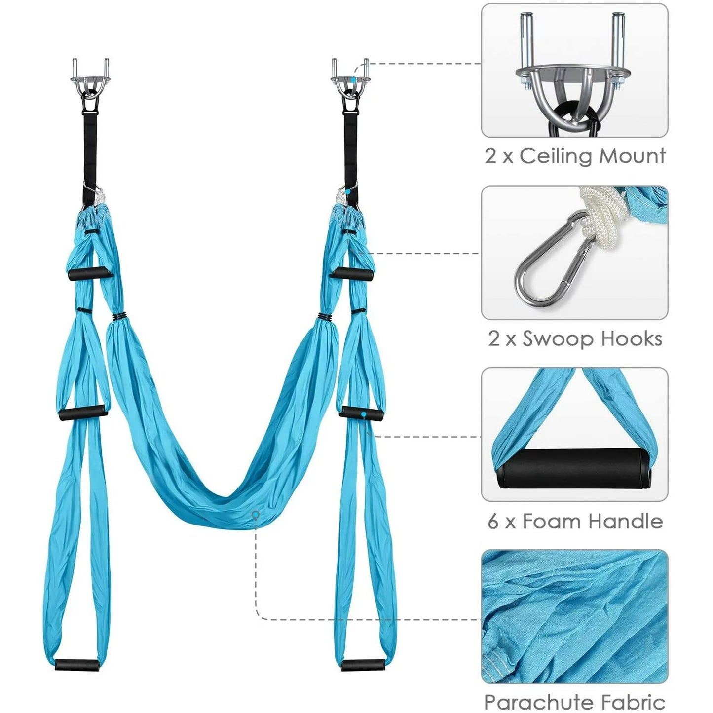 Aerial Yoga Flying Yoga Swing Yoga Hammock Trapeze Sling Inversion Tool for Gym Home Fitness Blue