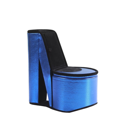 High Heel Shoe Jewelry Box with Hidden Hooks and Ring Storage, 9" Tall, Blue
