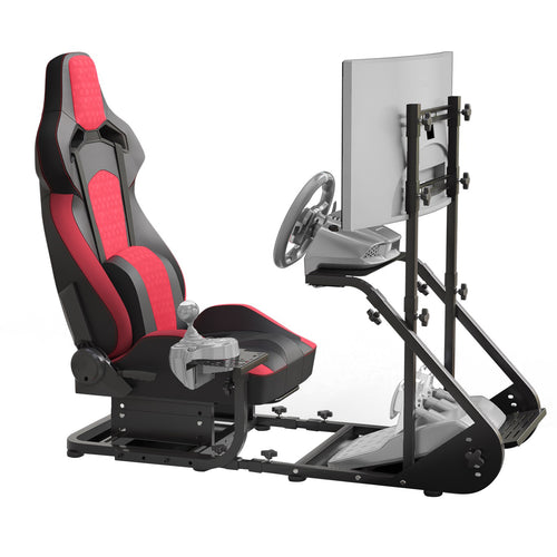 Racing Wheel Cockpit Stand with Adjustable Iron Frame, Handbrake, Pedals and Monitor Not Included