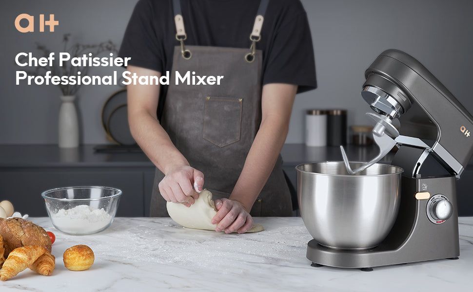 Stand Mixer 8+1-Speed Tilt-Head, 600W Kitchen Electric Mixer with 5QT Stainless Steel Bowl,Planetary Mixing System, Dough Hook, Flat Beater, Whisk, Splash Guard, Dishwasher Safe,Grey