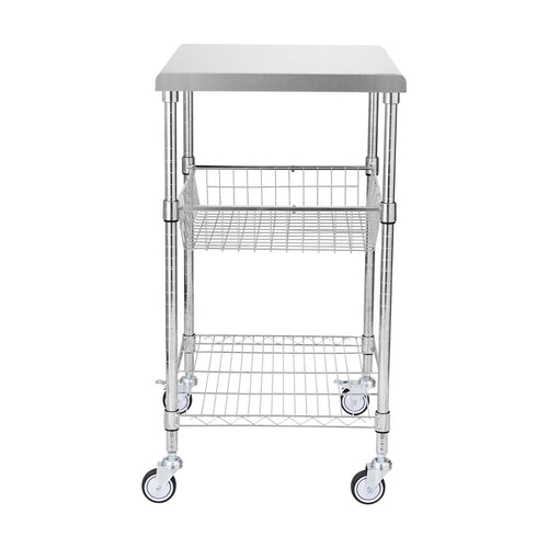 3-Tier Stainless Steel Utility Cart with 470 lb Capacity and 6 Hooks, 24" x 20" x 36.6"