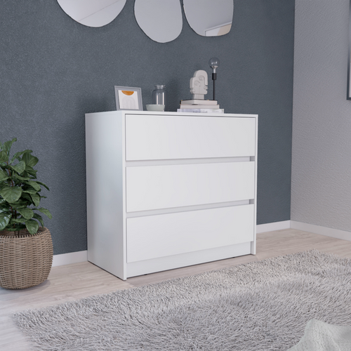 3-Drawer Dresser with Metal Pull-Out Rails, 33.5" Wide Bedroom Chest, White