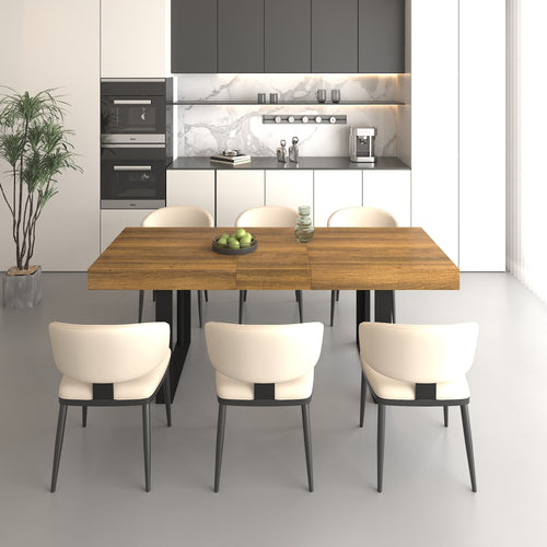 Extendable Dining Table, Rectangular 63" to 79", Seats 6 to 10, Aged Wood Black