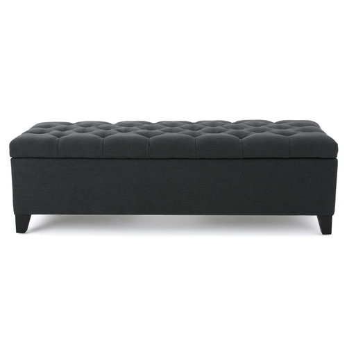 Tufted Storage Ottoman Bench with Diamond Stitching, 51" Dark Gray Fabric
