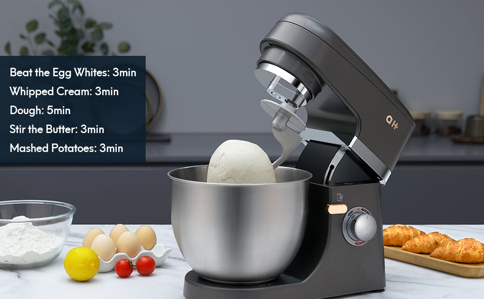Stand Mixer 8+1-Speed Tilt-Head, 600W Kitchen Electric Mixer with 5QT Stainless Steel Bowl,Planetary Mixing System, Dough Hook, Flat Beater, Whisk, Splash Guard, Dishwasher Safe,Grey