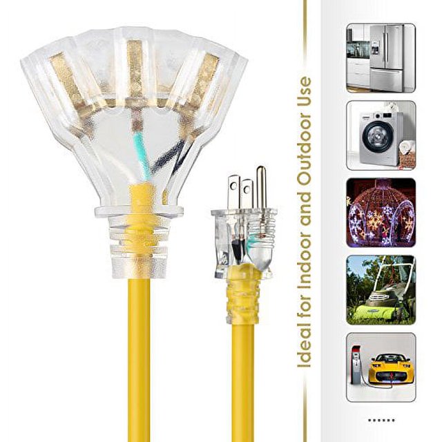 SIMBR 50 英尺擴展室外 12 號照明,15 安培 -3 插座黃色