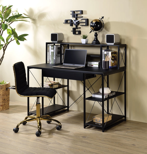 Studio Desk with Drawer and 8 Open Compartments, 47" Metal Sled Base, Black
