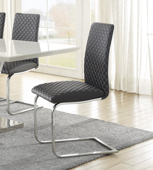 Faux Leather Dining Chairs Set of 2 with Chrome Metal Base and Diamond Stitching, Gray