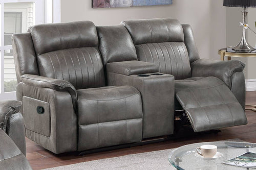 Manual Reclining Loveseat with Console, Contemporary Motion Couch, Slate Blue Faux Leather