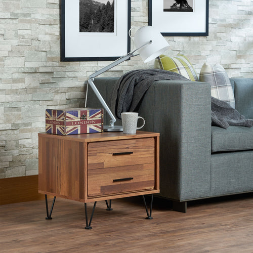 Accent Nightstand with 2 Drawers and Metal Legs, 20" Side Table, Walnut Finish
