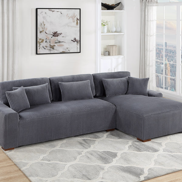 113" Dark Gray Corduroy Sectional Sofa with Chaise