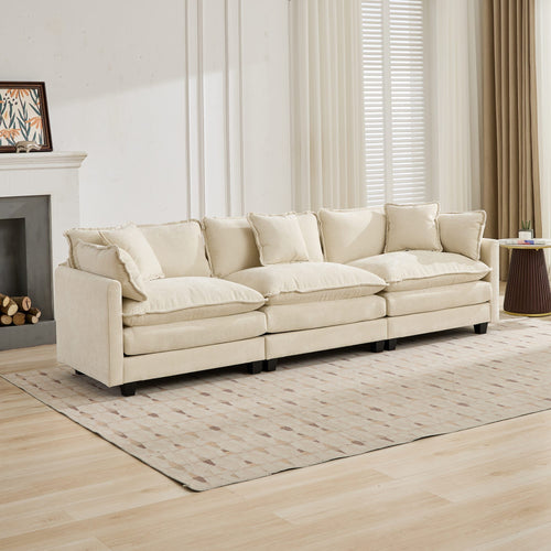 Cloud 3-Seat Sofa with Double-Layer Sponge Cushions, 113.8" Beige Chenille