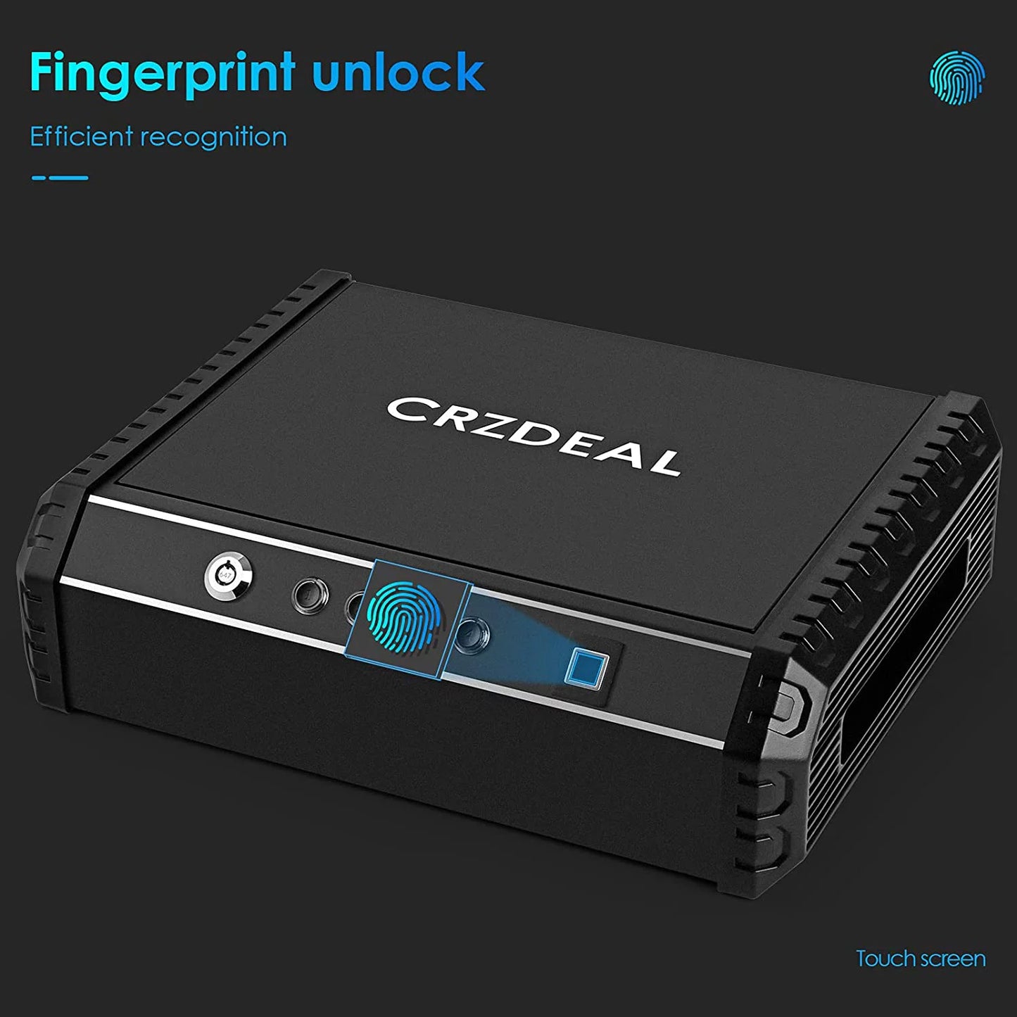 Crzdeal 指紋手槍保險箱,快速存取手槍保險箱,適用於家用、汽車、床頭櫃,黑色