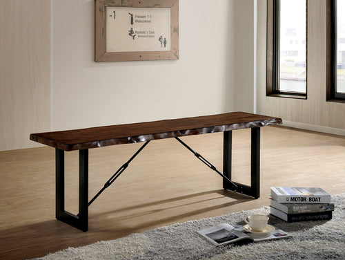 Industrial Bench with U-Shaped Chain-Look Metal Base, 54" Two-Tone Walnut and Black