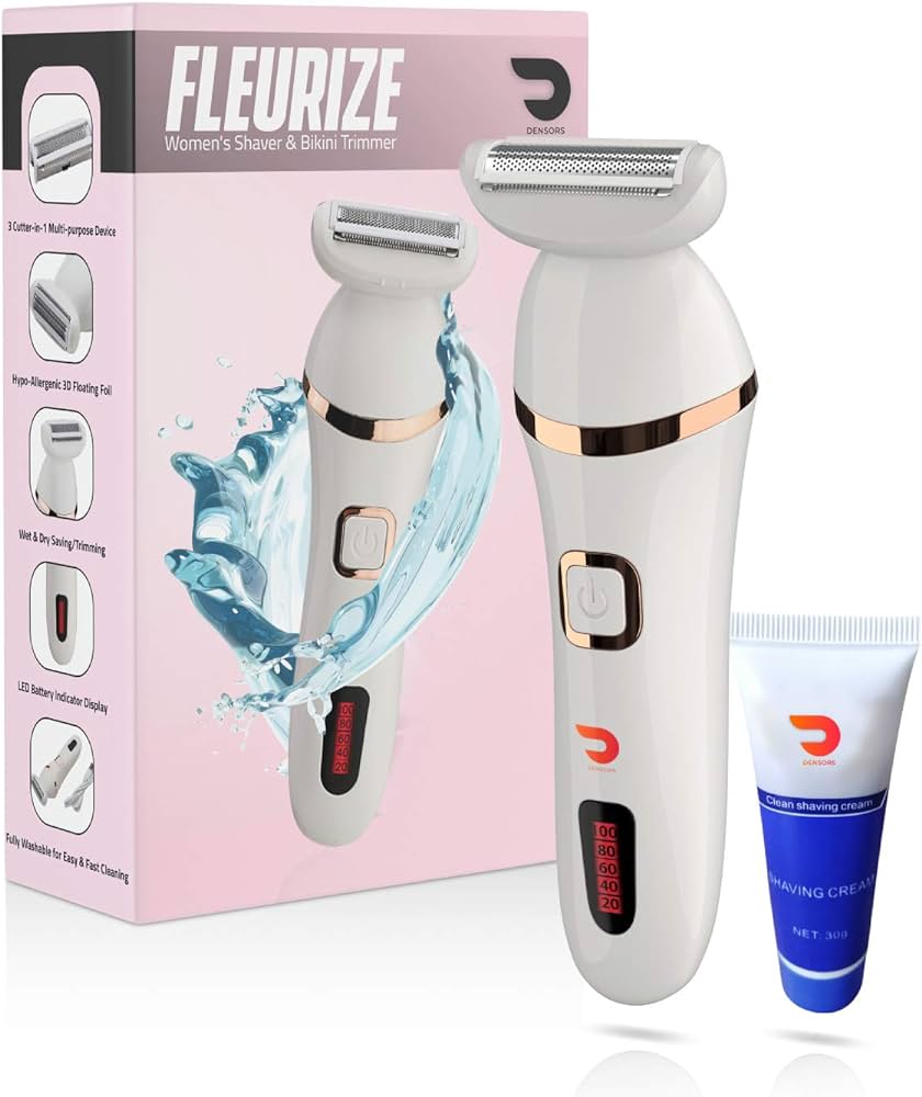 Electric Razor for Women - Womens Shaver Bikini Trimmer Body Hair Removal for Legs and Underarms Rechargeable Wet and Dry Painless Cordless with LED Light, Blue