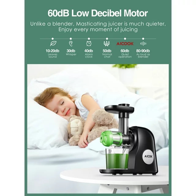 Aicok Juicer Machines, Slow Masticating Juicer Extractor Easy to Clean, Cold Press Juicer with Brush, Juicer with Quiet Motor & Reverse Function, for High Nutrient Fruit & Vegetable Juice