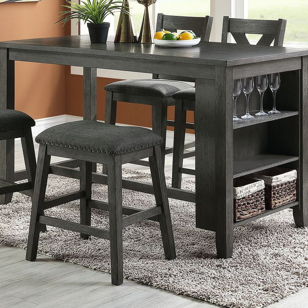 Counter Height Gray Wooden Dining Table - 1pc with Storage Shelves