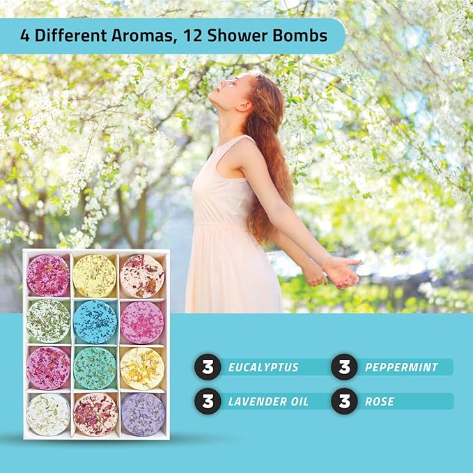 Deoxom Shower Bombs- Natural, Vegan - Shower Steamers- Beauty Essentials for Women- Stress-Relief Shower Bombs- Colorful Essential Oil Shower Steamers