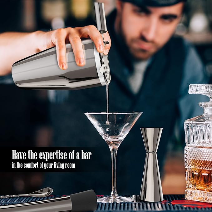 The Complete Bartender Kit | 11 Piece Cocktail Shaker Set with Stand | Great To Make Martini, Margarita, Mojito or Any Other Alcohol or Liquor Drink