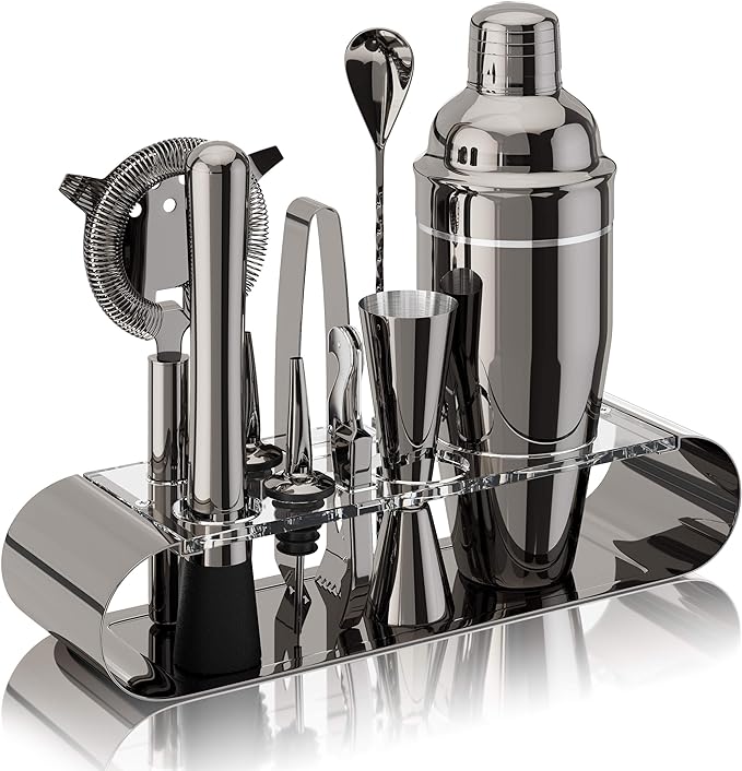 The Complete Bartender Kit | 11 Piece Cocktail Shaker Set with Stand | Great To Make Martini, Margarita, Mojito or Any Other Alcohol or Liquor Drink