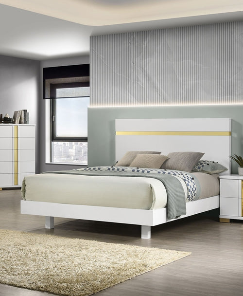 Modern Full Bed with Under-Bed LED Lights and Acrylic Trim, Mattress-Ready Bed Frame, White