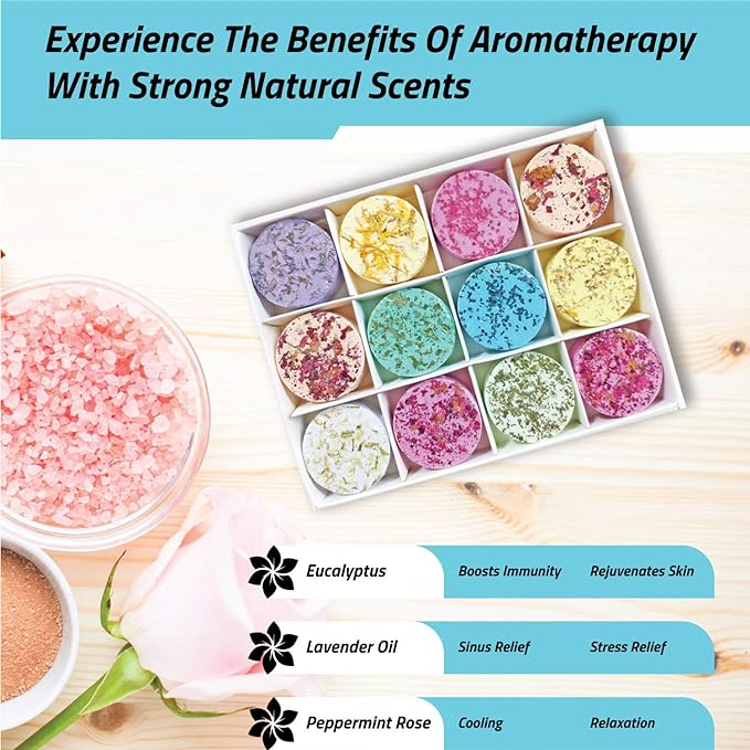 Deoxom Shower Bombs- Natural, Vegan - Shower Steamers- Beauty Essentials for Women- Stress-Relief Shower Bombs- Colorful Essential Oil Shower Steamers