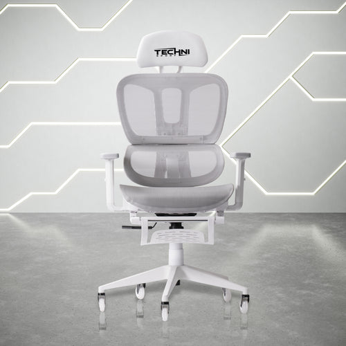 Mesh Gaming Chair with Footrest, Lumbar Support and Adjustable Headrest, 275 lb Capacity, White