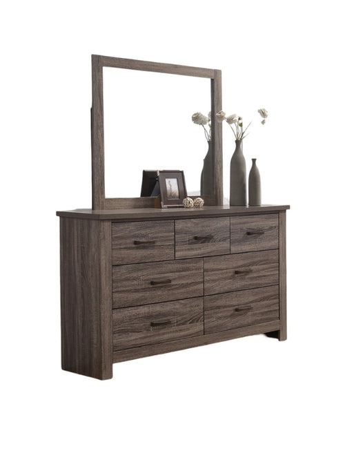 Wooden Dresser with Drawers and Black Recessed Grooves, 59" Wide Bedroom Dresser, Natural Finish