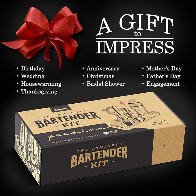 The Complete Bartender Kit | 11 Piece Cocktail Shaker Set with Stand | Great To Make Martini, Margarita, Mojito or Any Other Alcohol or Liquor Drink
