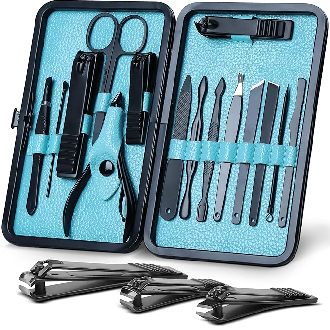 Utopia Care 15-Set Manicure Kit Nail Clippers for Men and Women, Manicure Set with Nail Kit, Pedicure Kit Grooming Kit with Luxurious Travel Case - Black