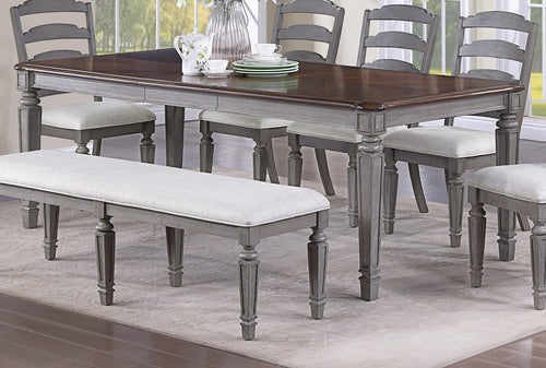 Rectangular Dining Table with Leaves, 72" Contemporary Wood Table, Light Grey and Cherry
