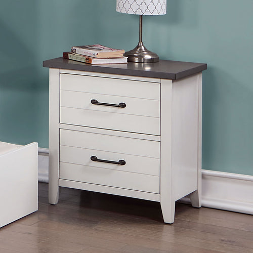 Solid Wood Nightstand with 2 Dovetail Drawers and Black Pulls, Two-Tone Bedside Table, White and Gray