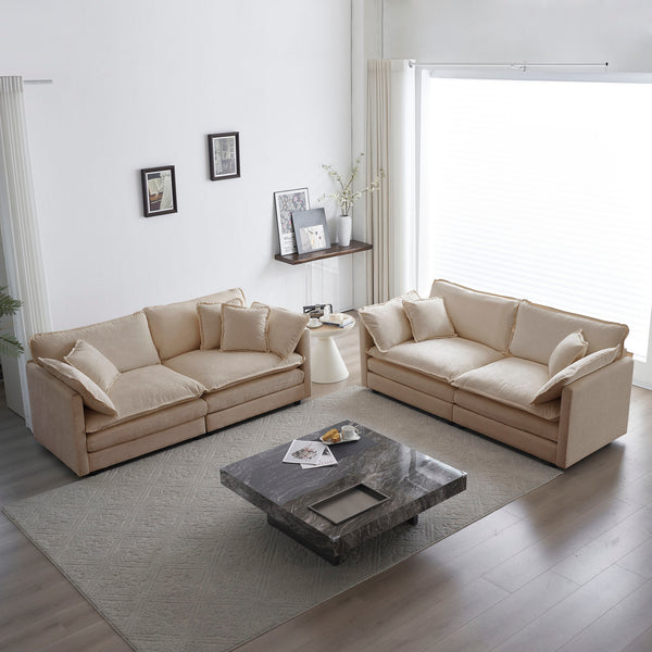 Chenille Loveseat and Sofa Set, 2-Piece 4-Seat Living Room Set, Beige