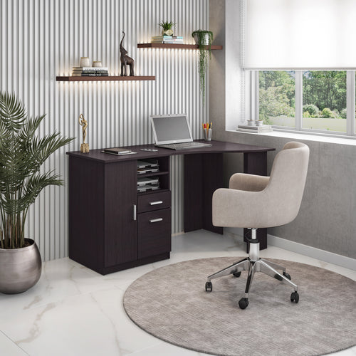 Office Desk with Storage Cabinet, 2 Drawers and 2 Shelves, 51" Espresso