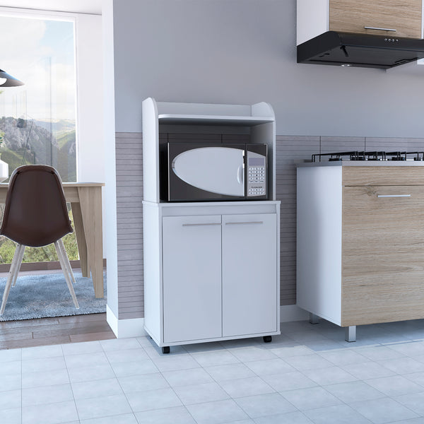 Kira White Rolling Microwave Cart with Cabinet