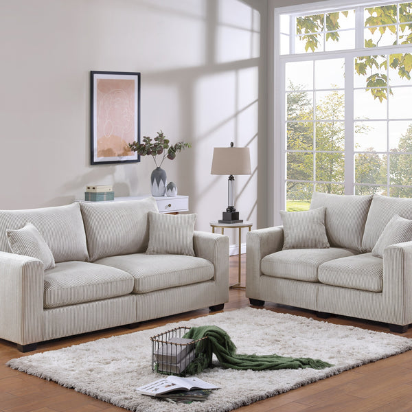 2-Piece Ivory Corduroy Sofa & Loveseat Set