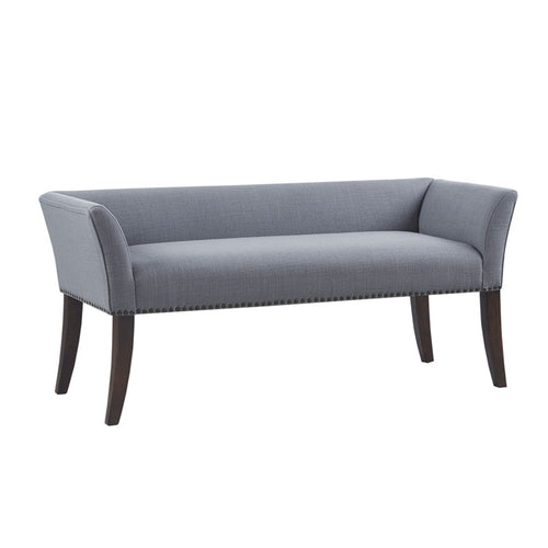 Upholstered Accent Bench with Low Back and Flared Arms, 49.5" Solid Wood Frame, Slate Blue