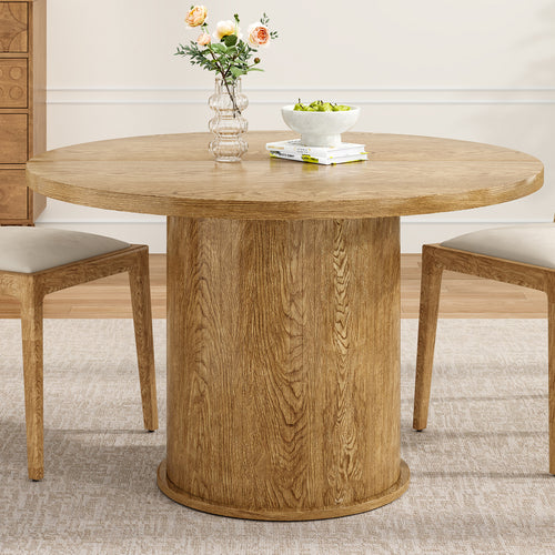 Round Dining Table with Metal Pedestal Base, 43" Solid Wood Top for 4, Walnut