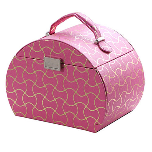 Travel Jewelry Case with 2 Drawers and Wavy Textured Pattern, 8.8" Leatherette, Pink
