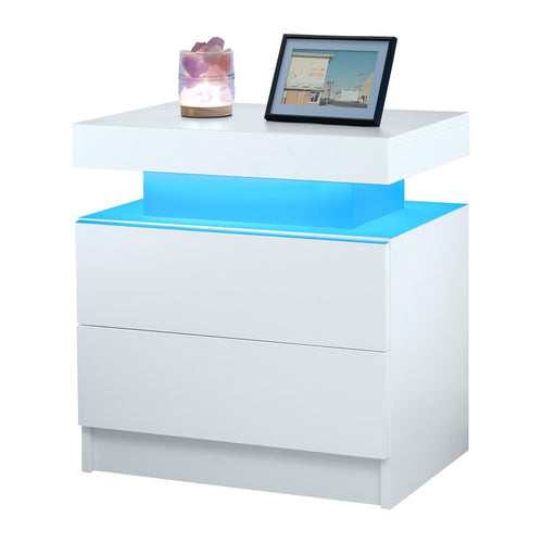 LED Nightstand with 2 Drawers and Adjustable Lights, 19.3" Modern Bedside Table, White