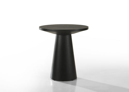 Round Pedestal Console Table, 20" Side Table with Natural Wood Grain, Ebony Black