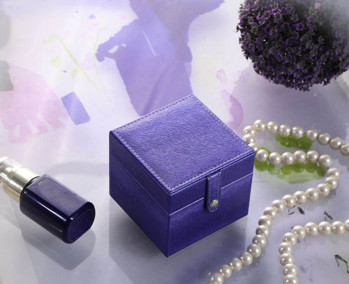 Square Travel Jewelry Case with Mirror, Ring Holder and Pull-Out Tray, 4" Long, Azure Blue