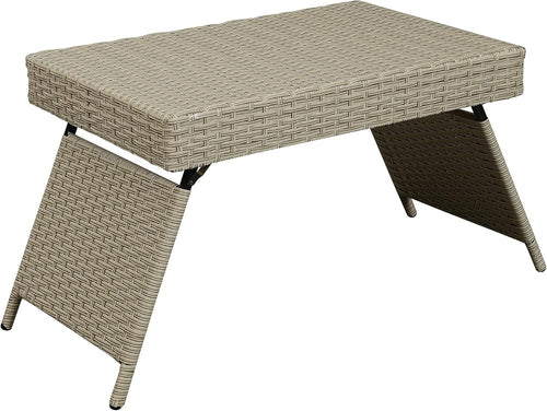 Folding Wicker Side Table, Portable Outdoor Table with Steel Frame, Grey