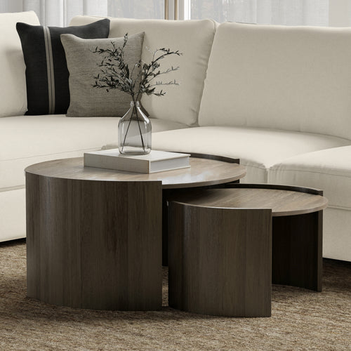 Round Nesting Coffee Table Set of 2, 32" and 23" Wood Tables, Gray