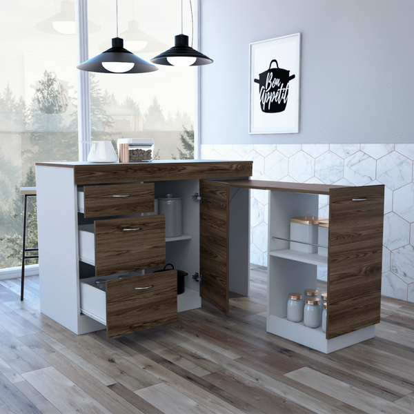 Grecia 46" White & Walnut Kitchen Base Cabinet