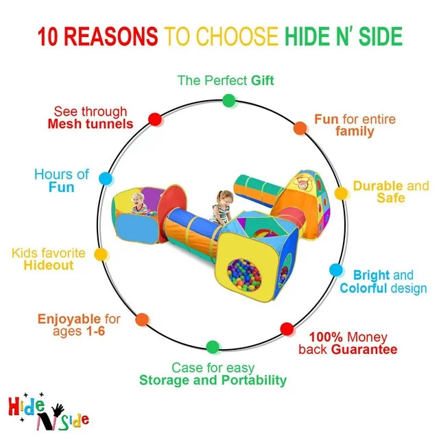 Ball Pit, Play Tent and Tunnels Gift Set for Kids, Boys and Girls, by Hide-N-Side