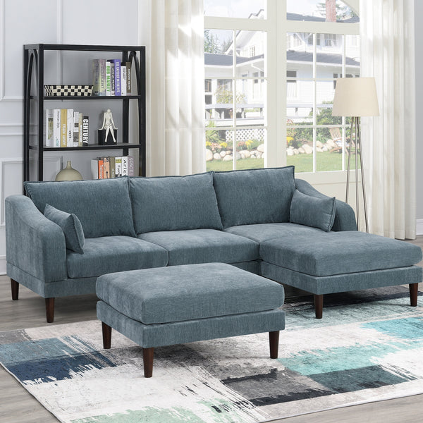 Mineral Morgan Fabric 5-Piece L-Shaped Modular Sectional Sofa Set with Ottoman