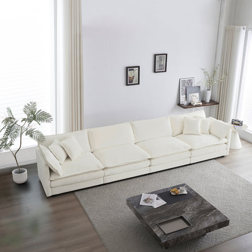 Modular Sectional Sofa Couch, 4-Seater Free Combination Sofa in Soft Chenille Fabric, White